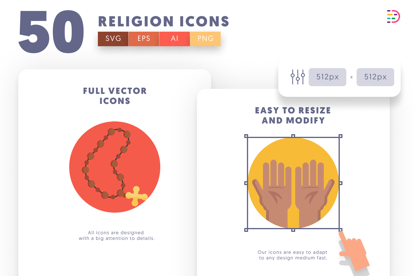 50 Religion Icons preview 6 – flat circle icons in PNG, SVG and EPS