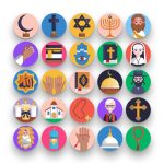 50 Religion Icons – set of colorful flat circle icons