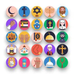 50 Religion Icons – set of colorful flat circle icons