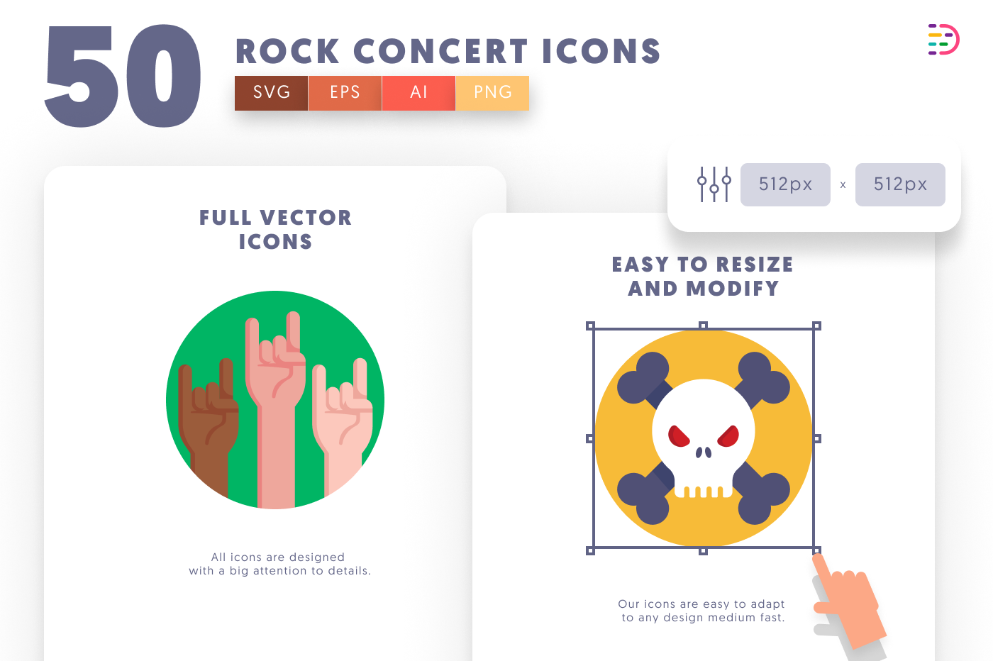50 Rock Concert Icons preview 6 – flat circle icons in PNG, SVG and EPS