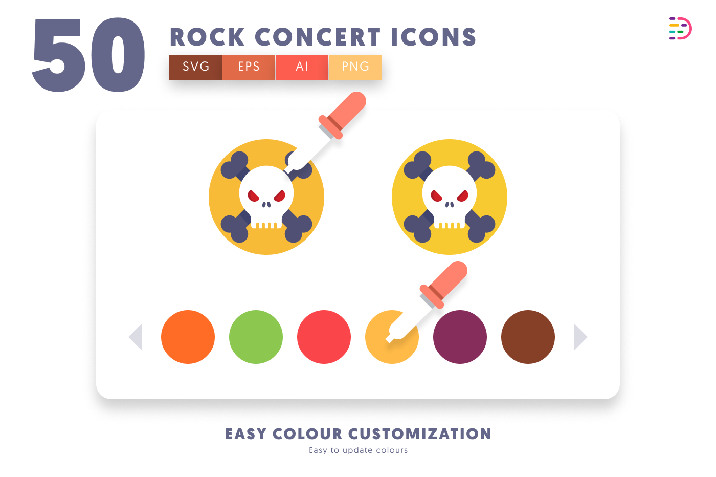 50 Rock Concert Icons preview 7 – flat circle icons in PNG, SVG and EPS