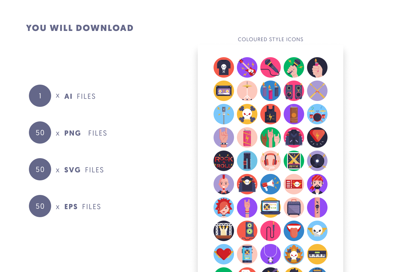 50 Rock Concert Icons preview 9 – flat circle icons in PNG, SVG and EPS