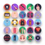 50 Rock Concert Icons – set of colorful flat circle icons