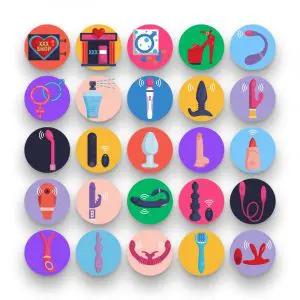 50 Sex Shop Icons – set of colorful flat circle icons