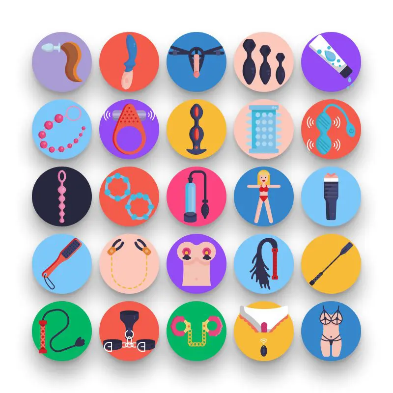 50 Sex Shop Icons – set of colorful flat circle icons