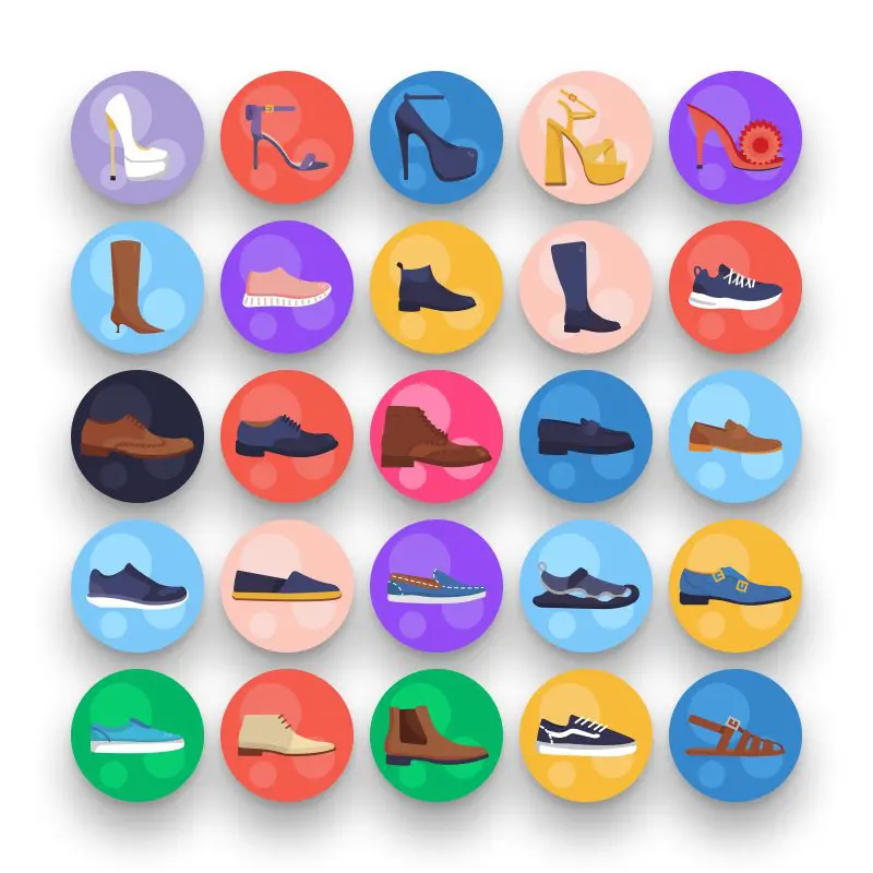 50 Shoes Icons – set of colorful flat circle icons