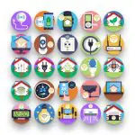 50 Smart Home Icons – set of colorful flat circle icons
