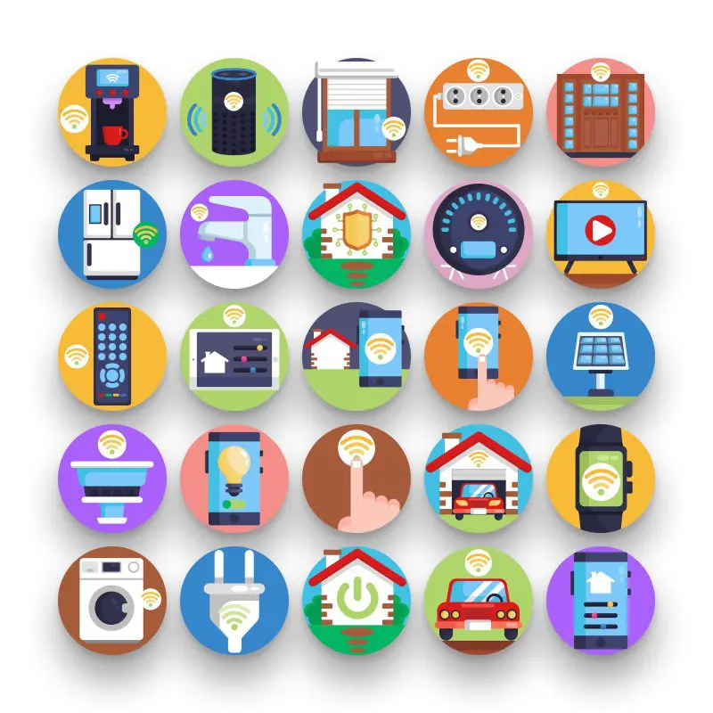 50 Smart Home Icons – set of colorful flat circle icons