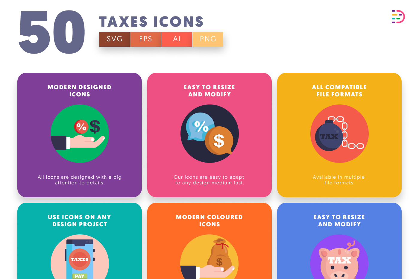 50 Taxes Icons preview 5 – flat circle icons in PNG, SVG and EPS