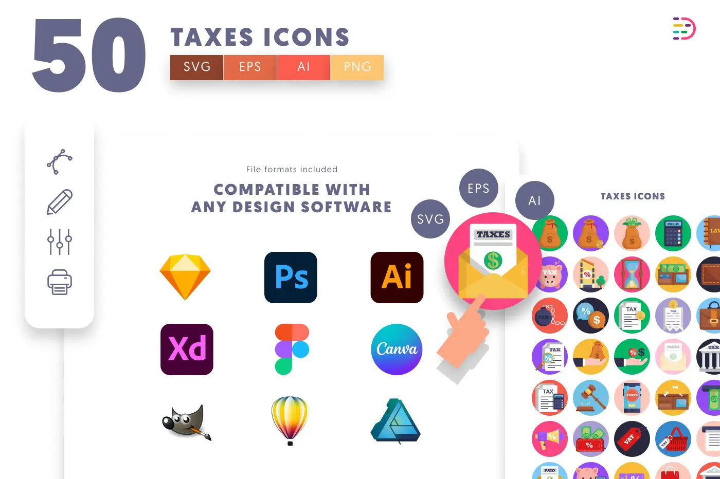 50 Taxes Icons preview 8 – flat circle icons in PNG, SVG and EPS