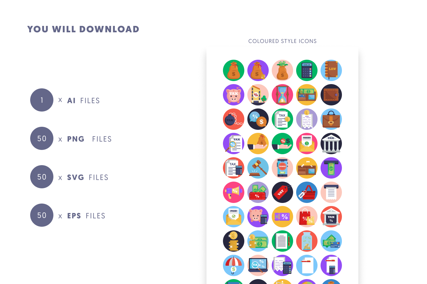 50 Taxes Icons preview 9 – flat circle icons in PNG, SVG and EPS