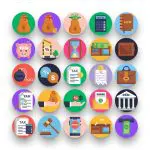 50 Taxes Icons – set of colorful flat circle icons
