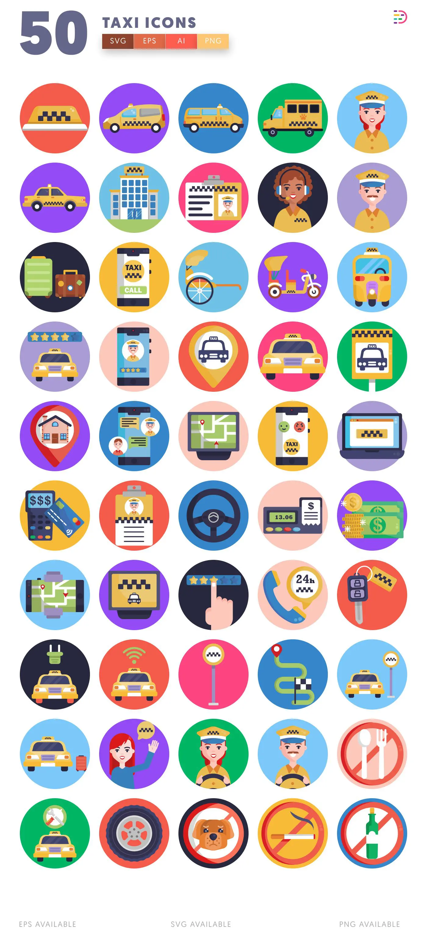 50 Taxi Icons – all icons in the set