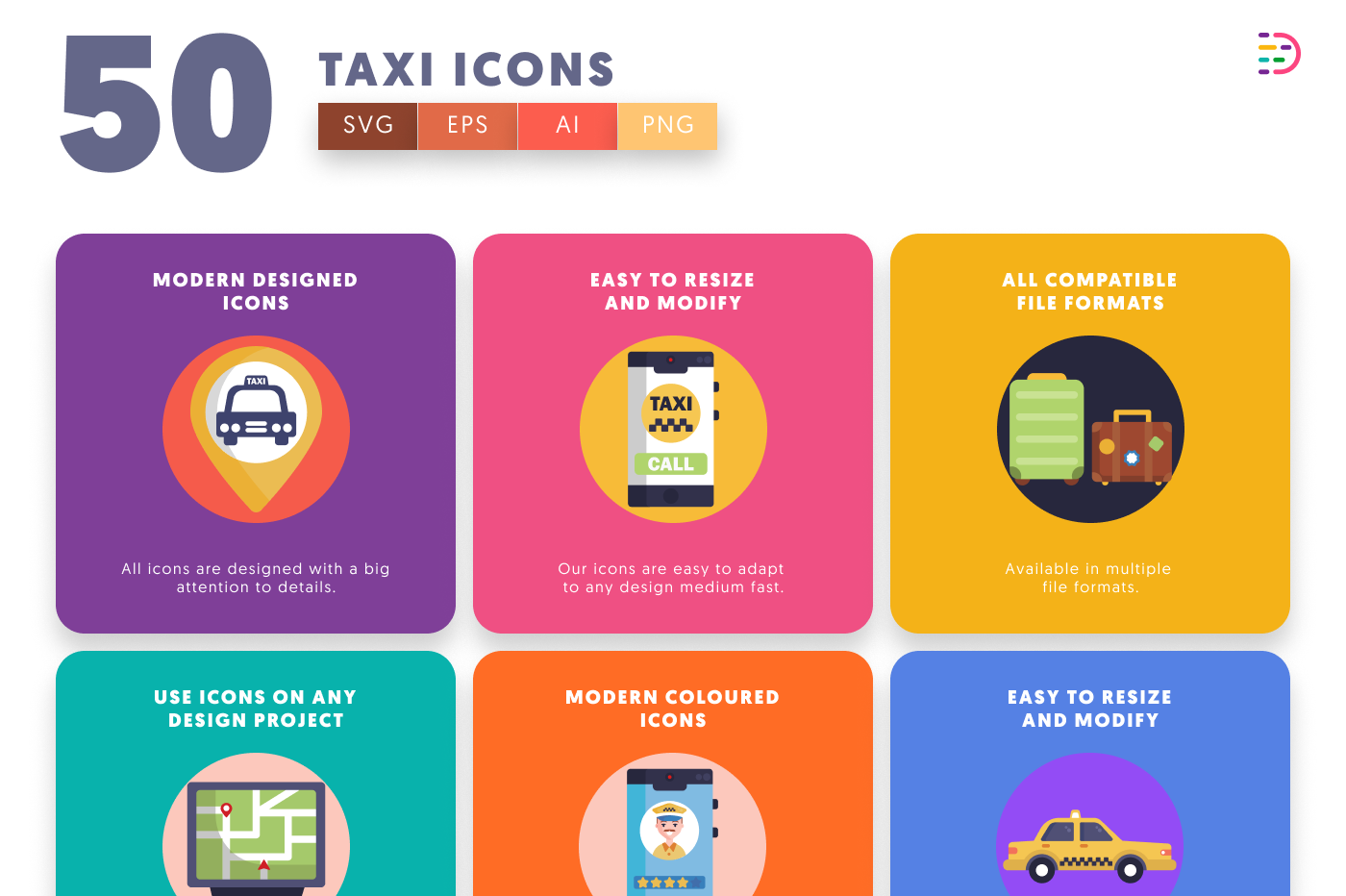 50 Taxi Icons preview 5 – flat circle icons in PNG, SVG and EPS