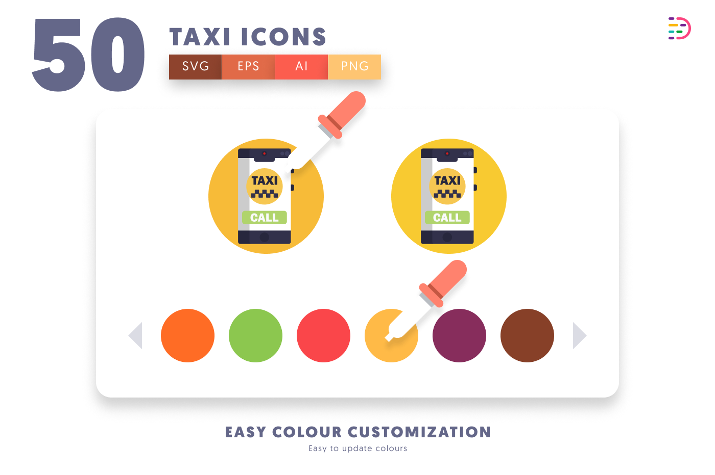 50 Taxi Icons preview 7 – flat circle icons in PNG, SVG and EPS