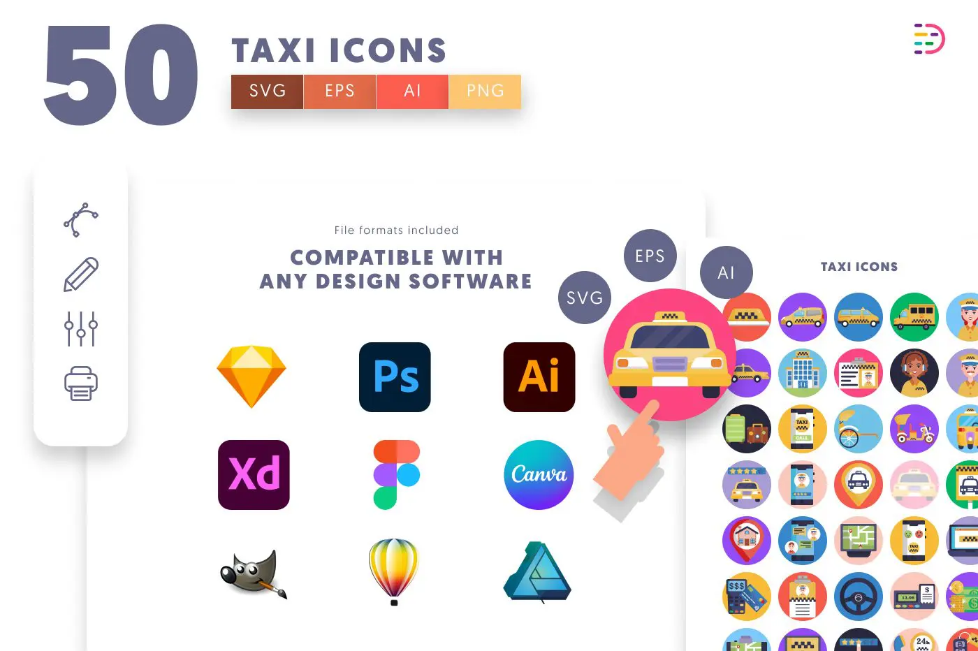 50 Taxi Icons preview 8 – flat circle icons in PNG, SVG and EPS