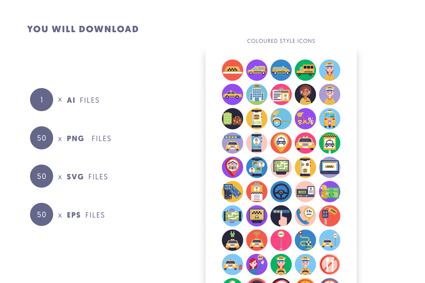 50 Taxi Icons preview 9 – flat circle icons in PNG, SVG and EPS