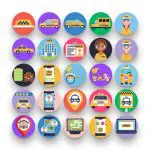 50 Taxi Icons – set of colorful flat circle icons