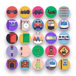 50 Trains Icons – set of colorful flat circle icons