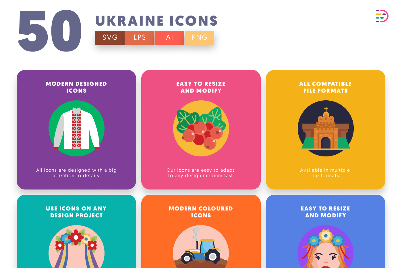 50 Ukraine Icons preview 5 – flat circle icons in PNG, SVG and EPS