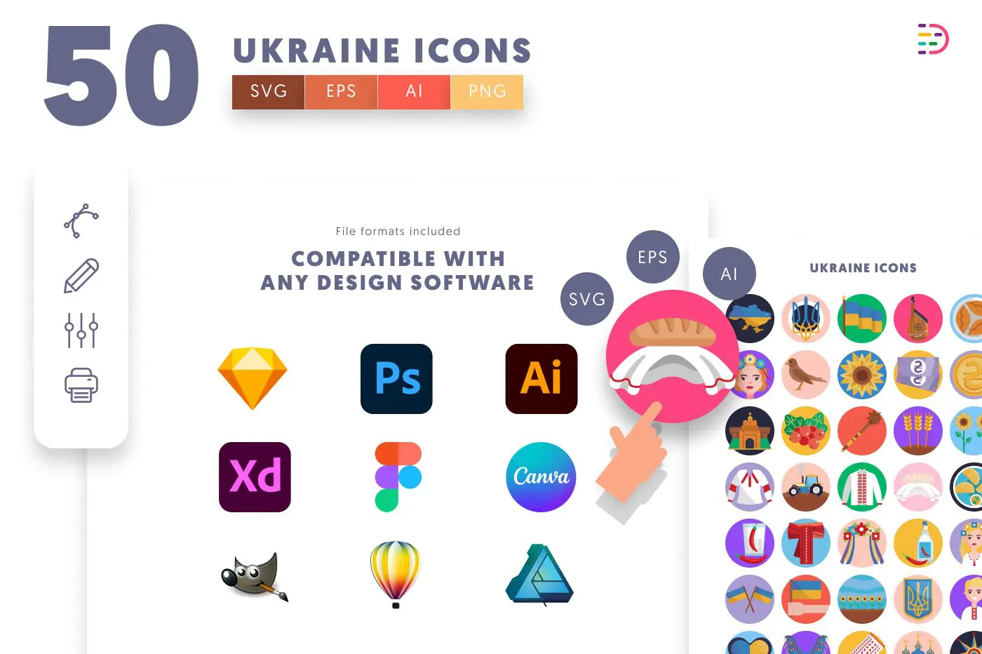 50 Ukraine Icons preview 8 – flat circle icons in PNG, SVG and EPS