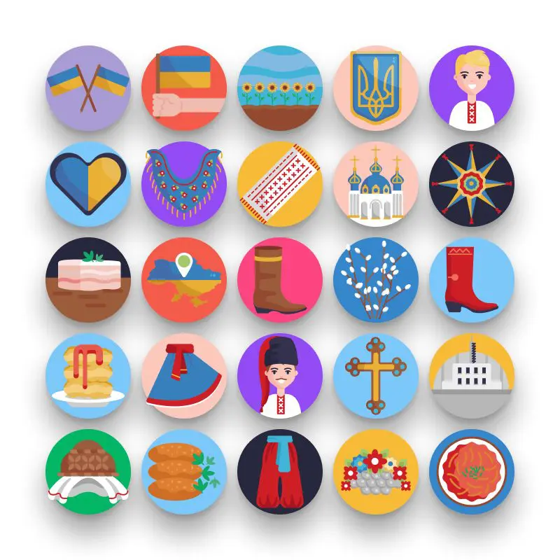 50 Ukraine Icons – set of colorful flat circle icons