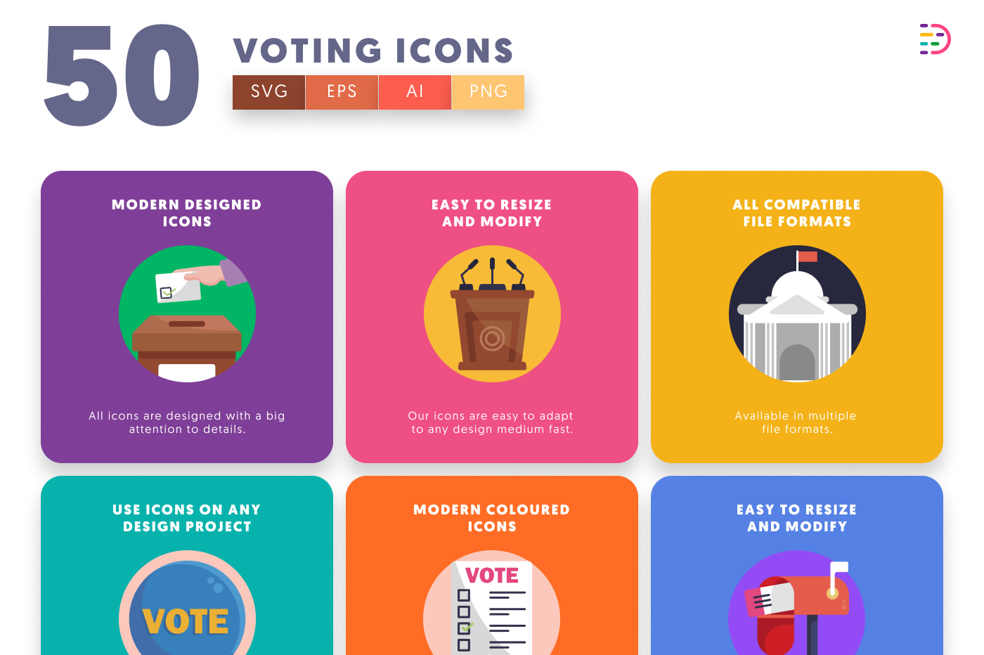 50 Voting Icons preview 5 – flat circle icons in PNG, SVG and EPS