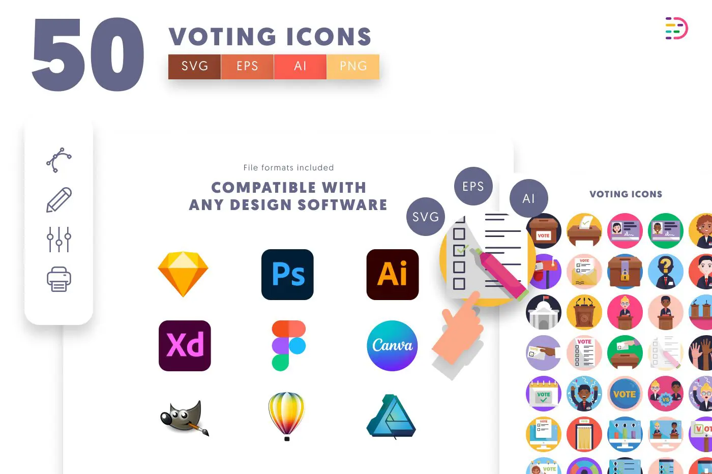 50 Voting Icons preview 8 – flat circle icons in PNG, SVG and EPS