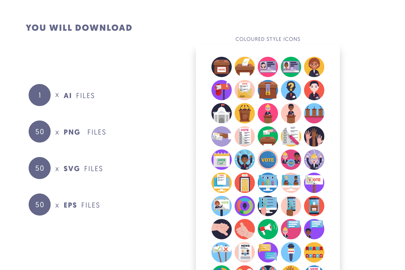 50 Voting Icons preview 9 – flat circle icons in PNG, SVG and EPS