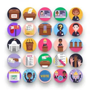 50 Voting Icons – set of colorful flat circle icons