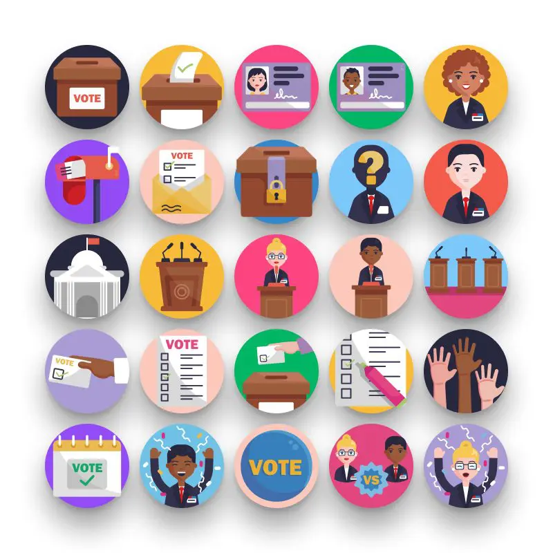 50 Voting Icons – set of colorful flat circle icons