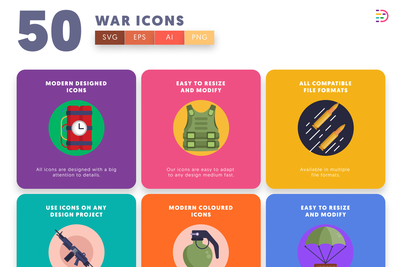 50 War Icons preview 5 – flat circle icons in PNG, SVG and EPS