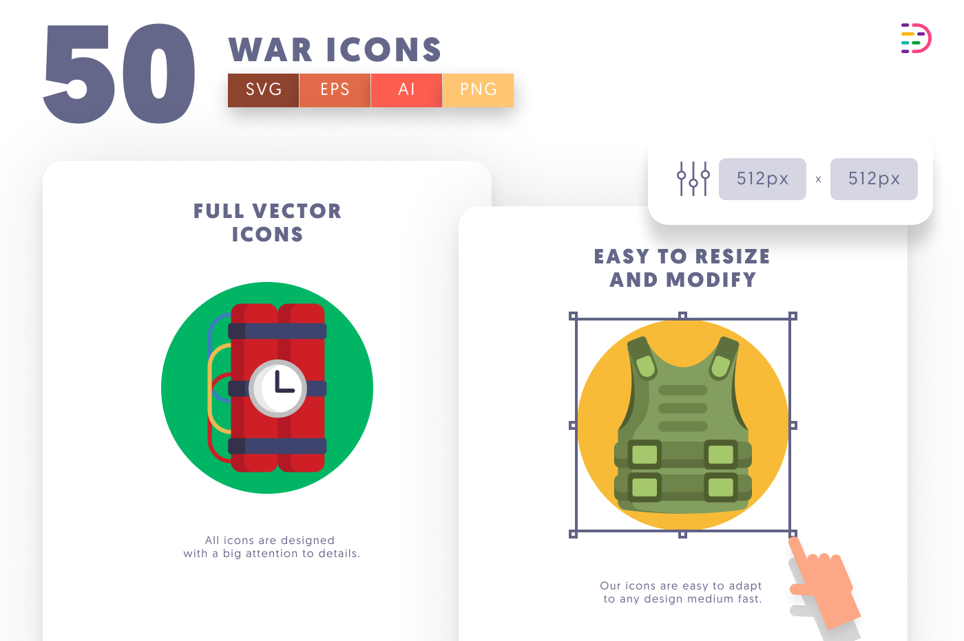 50 War Icons preview 6 – flat circle icons in PNG, SVG and EPS