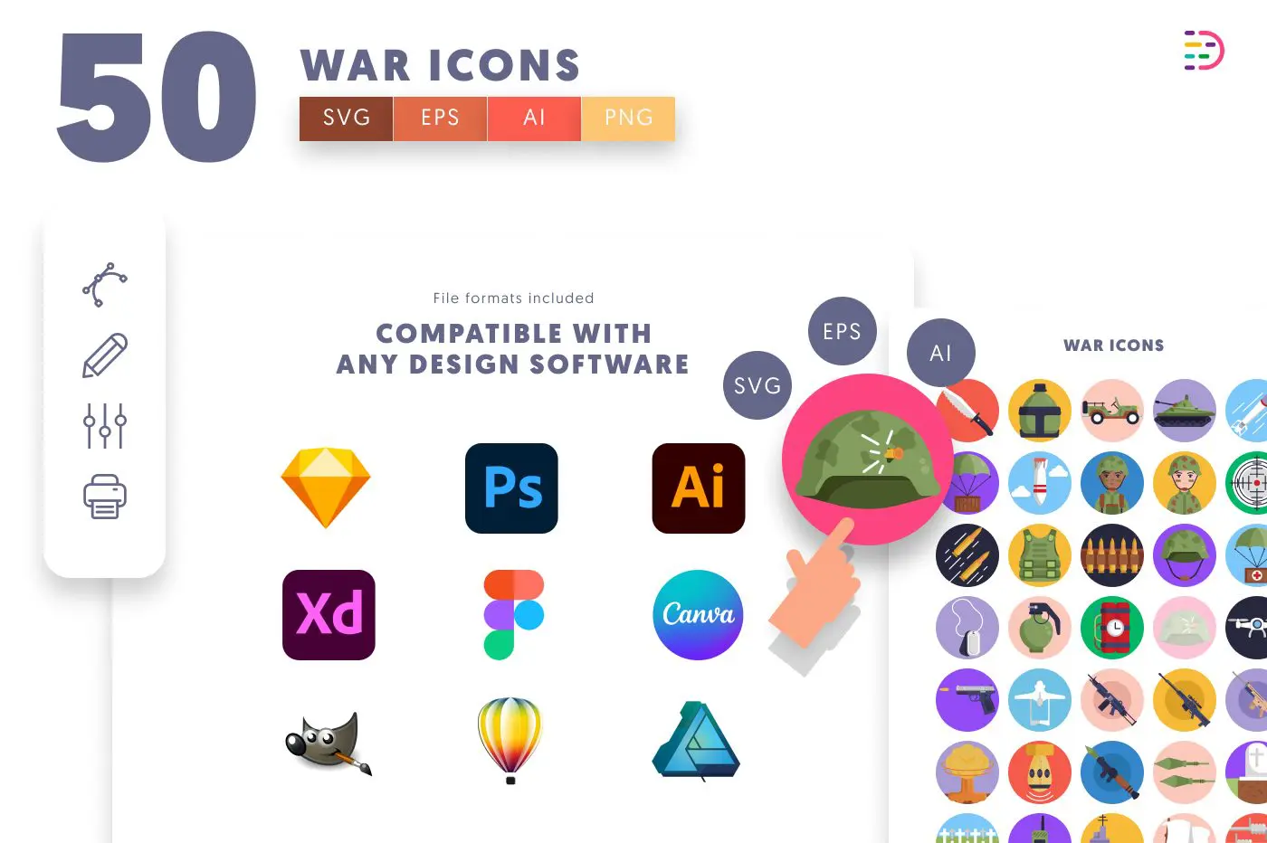 50 War Icons preview 8 – flat circle icons in PNG, SVG and EPS
