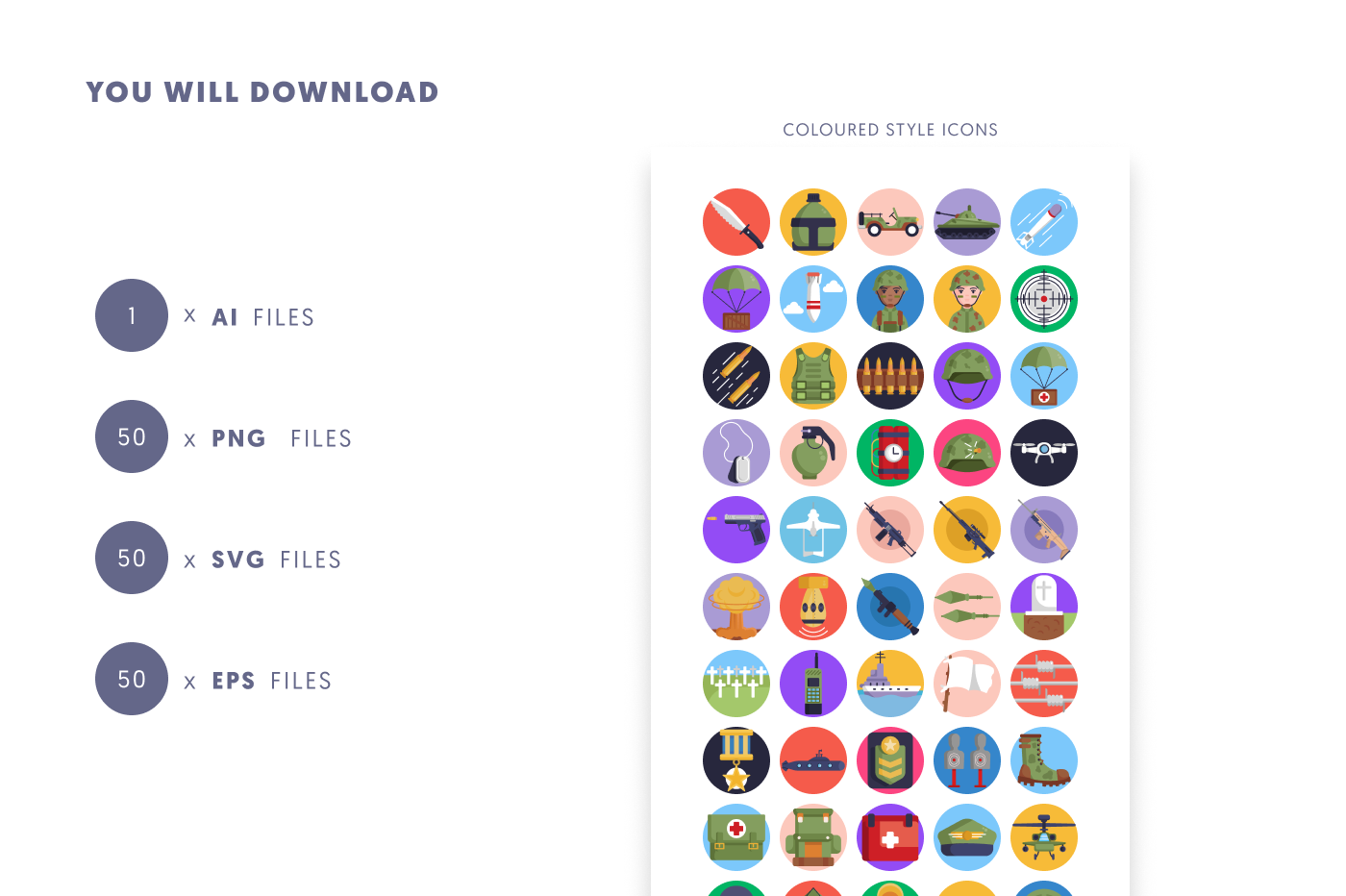 50 War Icons preview 9 – flat circle icons in PNG, SVG and EPS