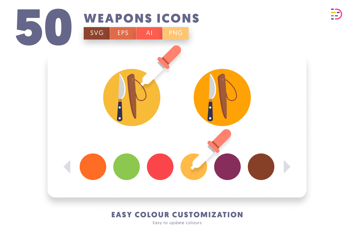 50 Weapons Icons preview 7 – flat circle icons in PNG, SVG and EPS