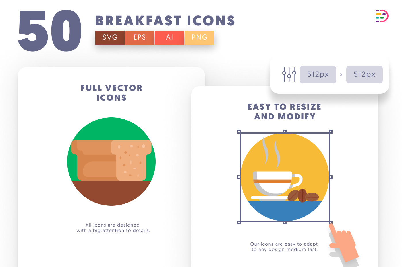 50 Breakfast Icons preview 6 – flat circle icons in PNG, SVG and EPS