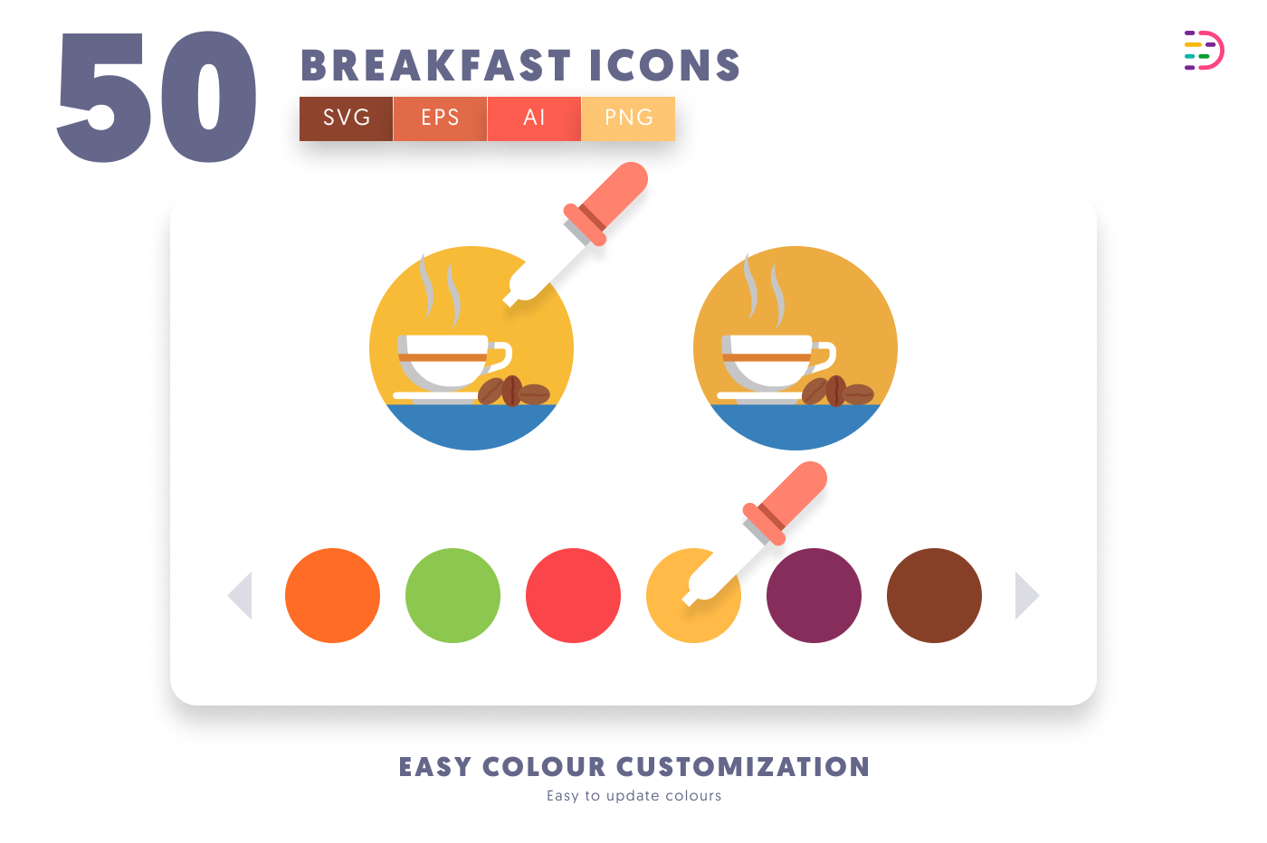 50 Breakfast Icons preview 7 – flat circle icons in PNG, SVG and EPS