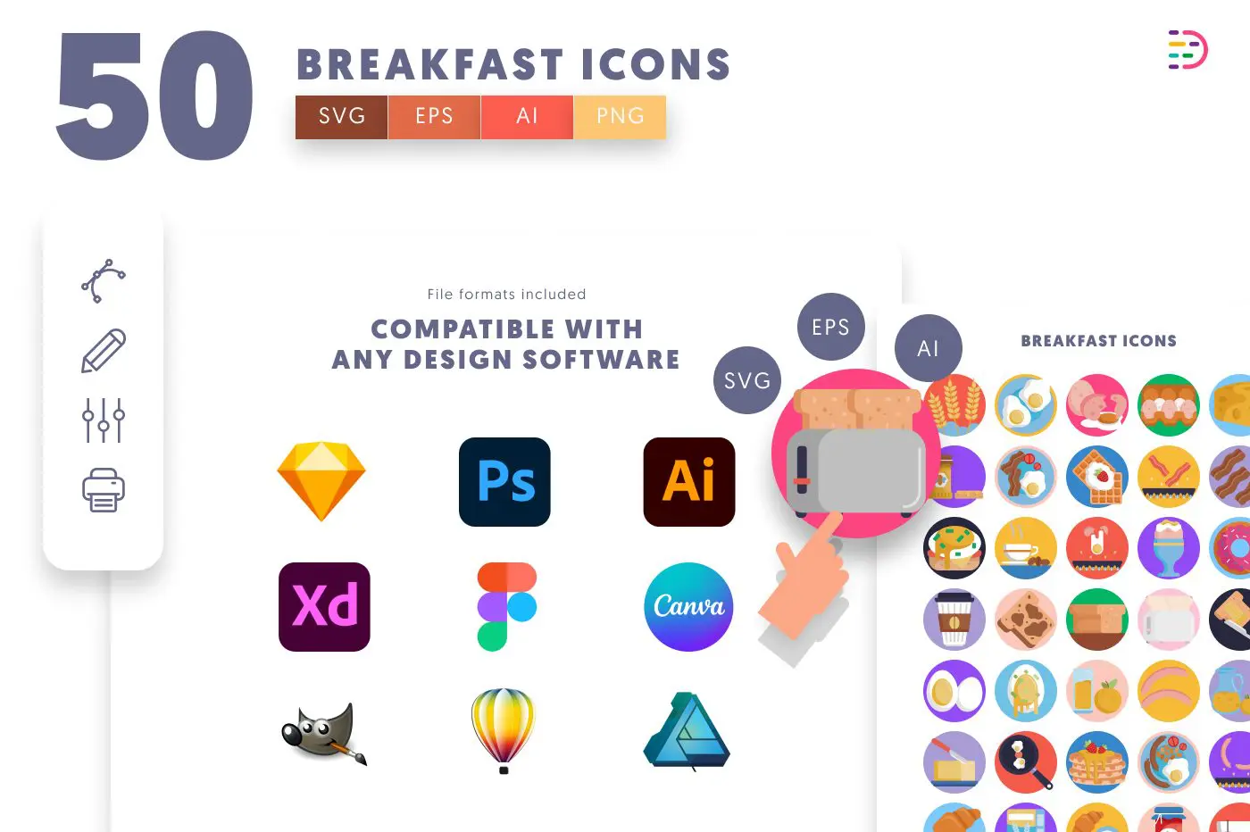 50 Breakfast Icons preview 8 – flat circle icons in PNG, SVG and EPS