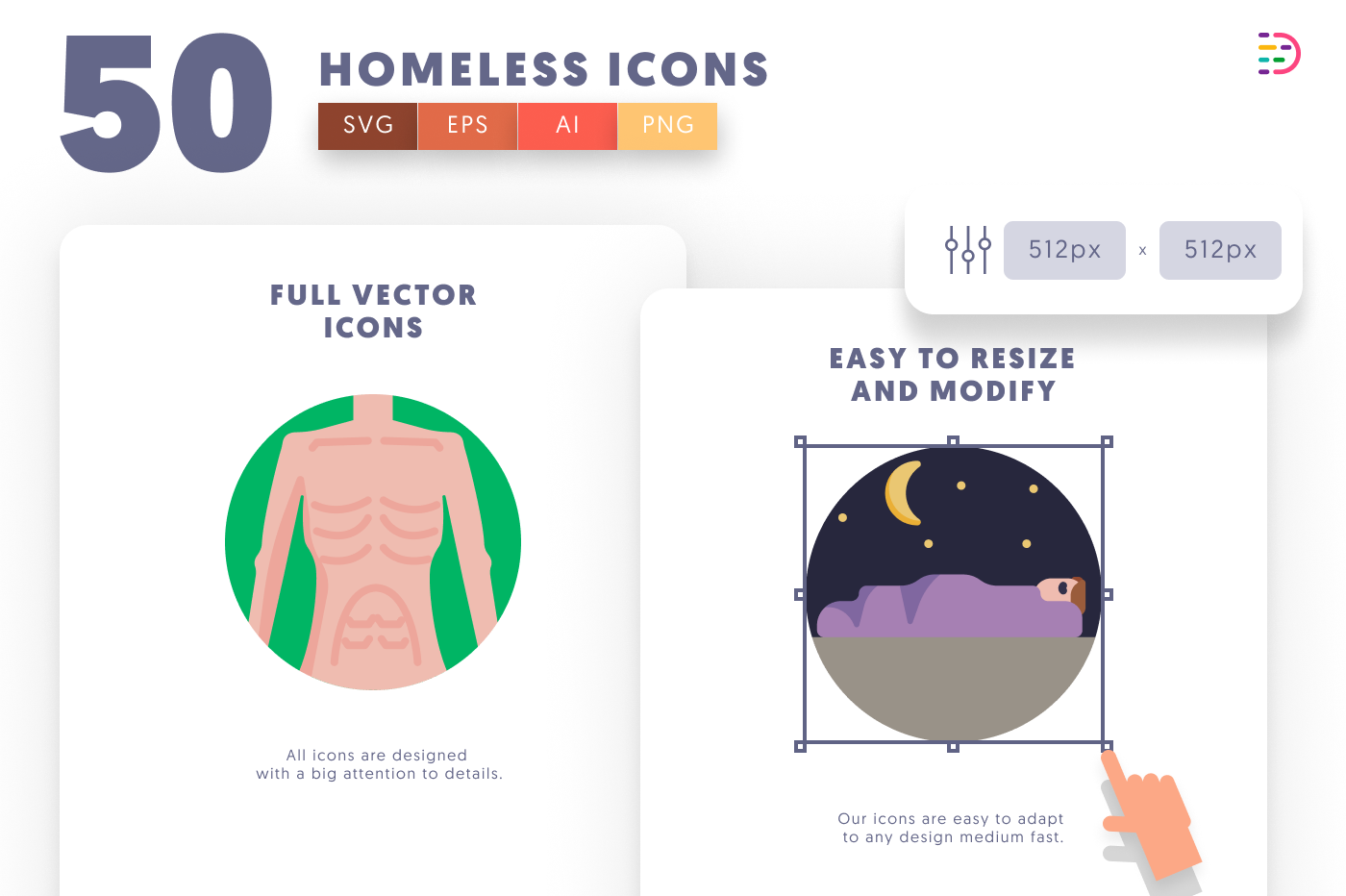 50 Homeless Icons preview 6 – flat circle icons in PNG, SVG and EPS