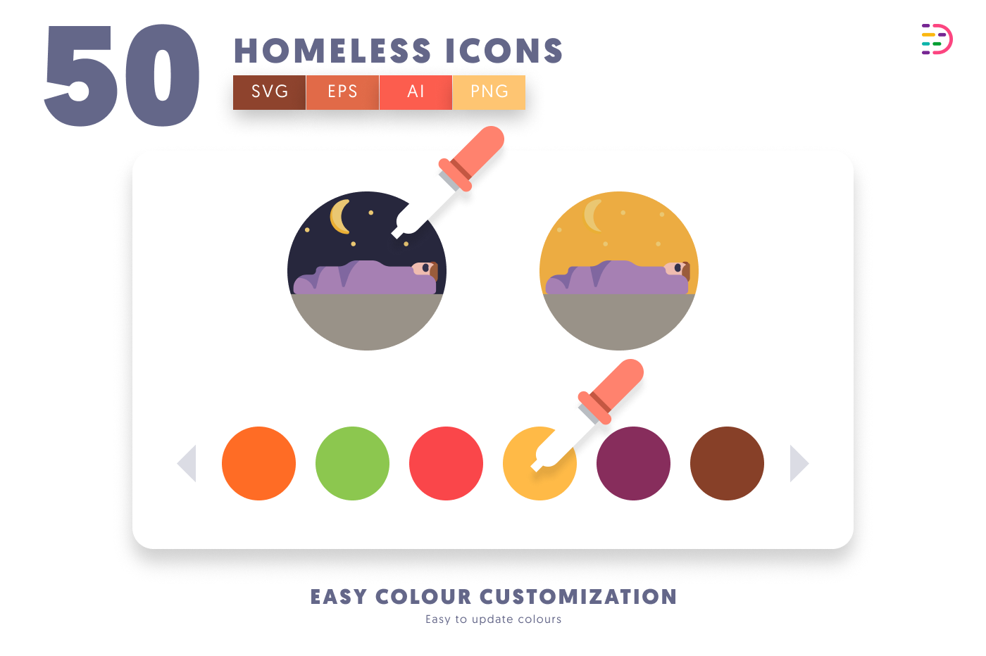 50 Homeless Icons preview 7 – flat circle icons in PNG, SVG and EPS
