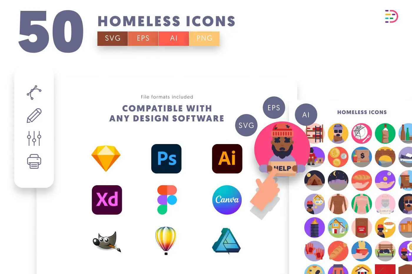 50 Homeless Icons preview 8 – flat circle icons in PNG, SVG and EPS