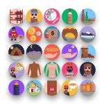 50 Homeless Icons – set of colorful flat circle icons