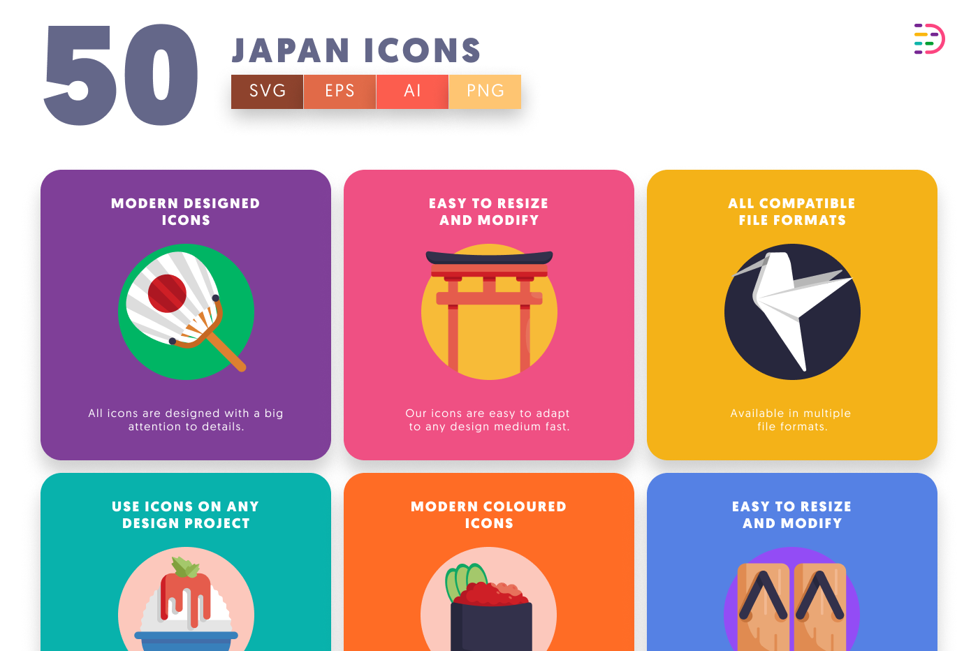 50 Japan Icons preview 5 – flat circle icons in PNG, SVG and EPS