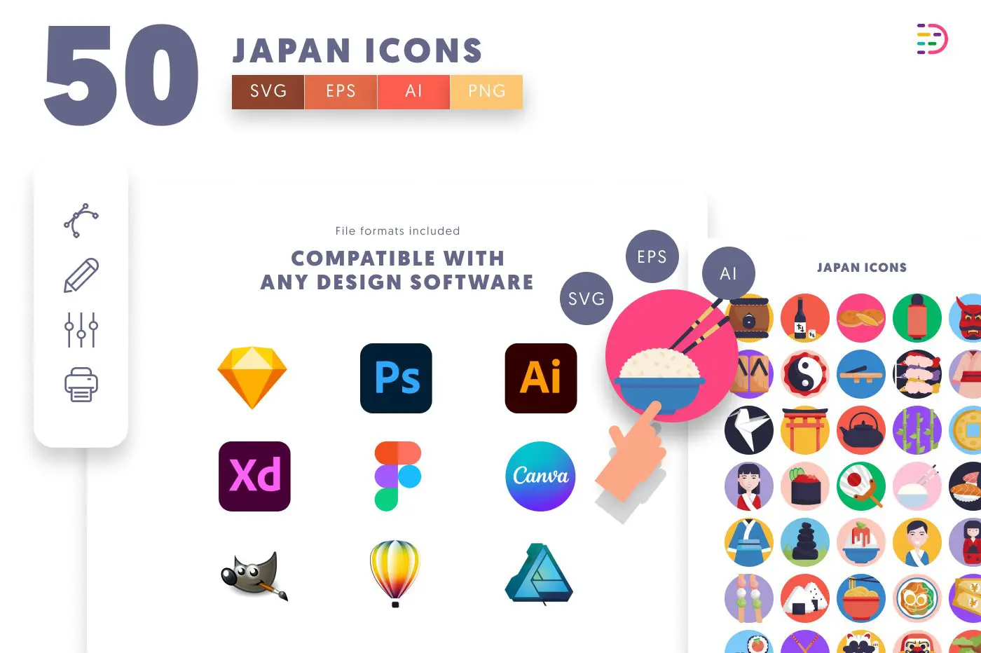 50 Japan Icons preview 8 – flat circle icons in PNG, SVG and EPS