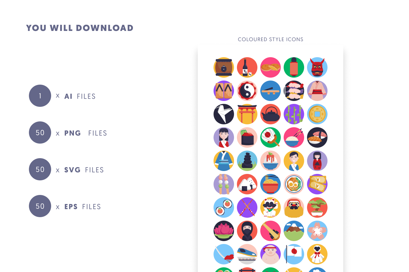 50 Japan Icons preview 9 – flat circle icons in PNG, SVG and EPS
