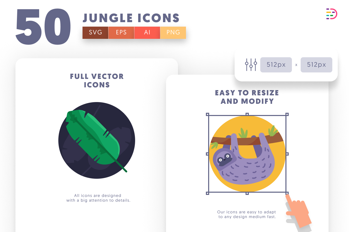 50 Jungle Icons preview 6 – flat circle icons in PNG, SVG and EPS