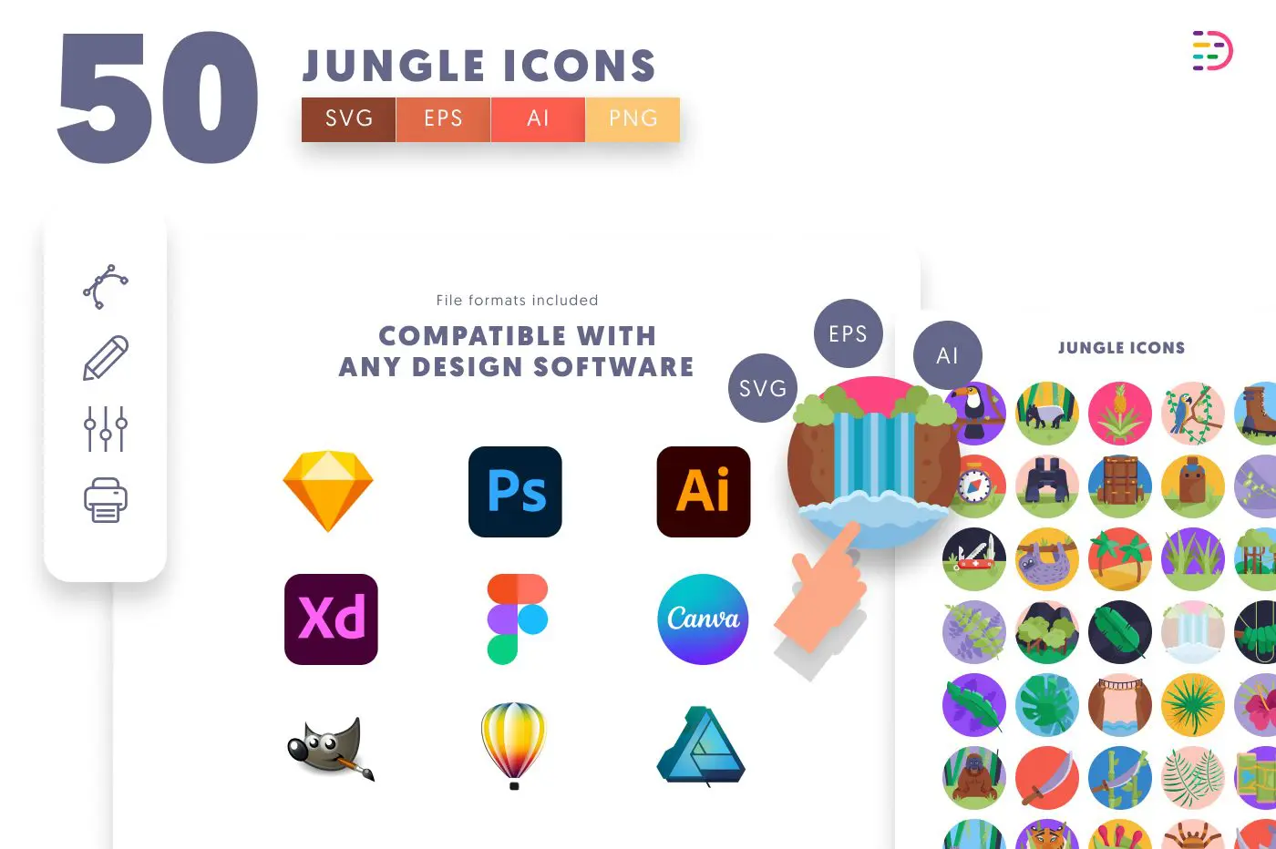 50 Jungle Icons preview 8 – flat circle icons in PNG, SVG and EPS