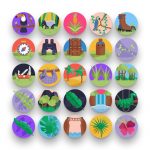 50 Jungle Icons – set of colorful flat circle icons