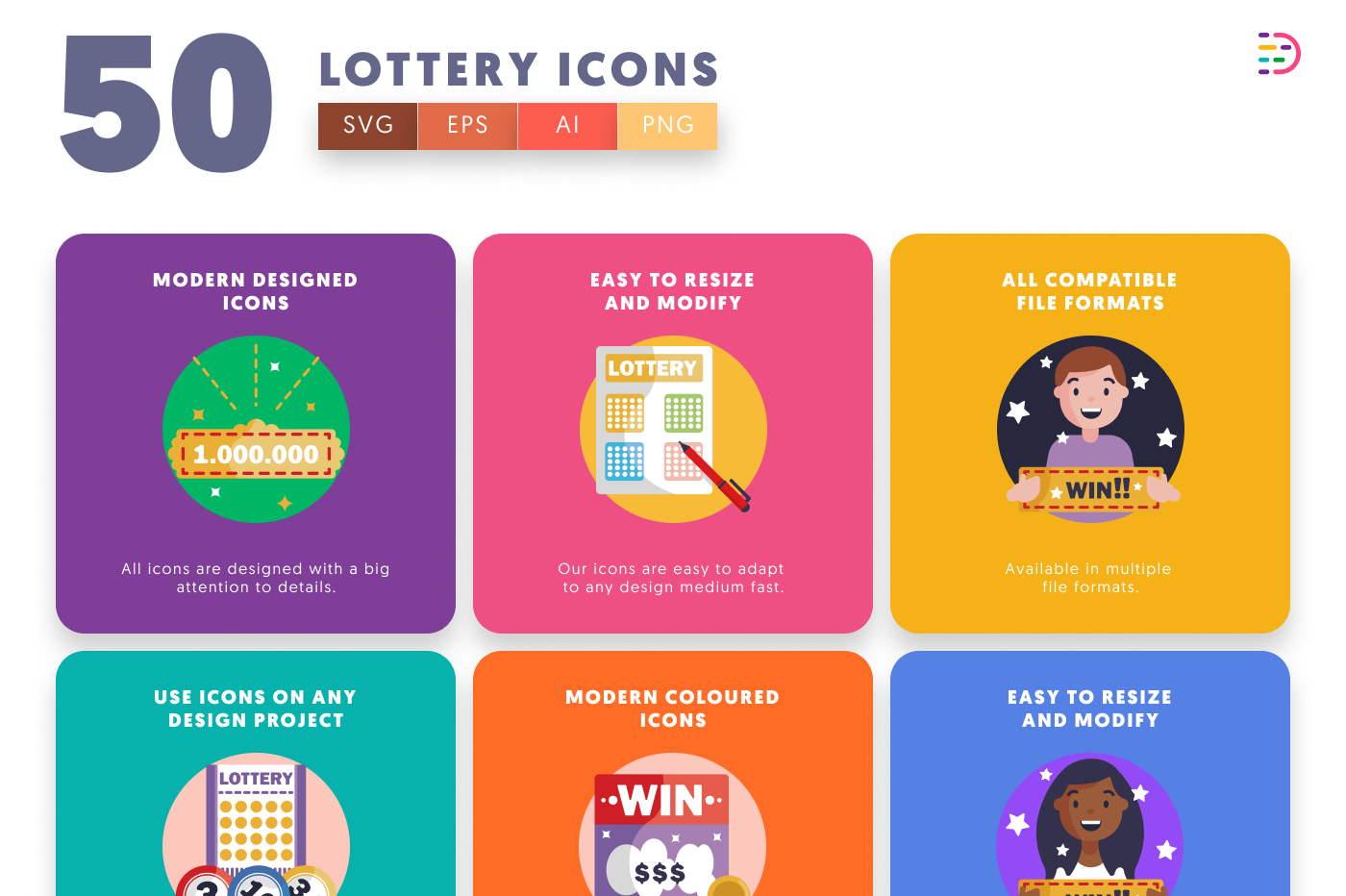50 Lottery Icons preview 5 – flat circle icons in PNG, SVG and EPS